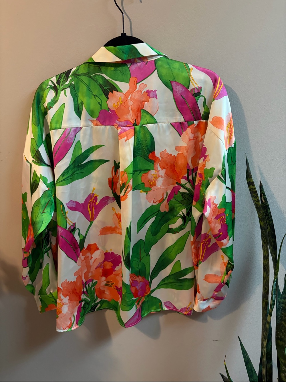 Zara Vibrant Floral Button-Up in White, Green, Pink & Orange - Picture 3 of 3